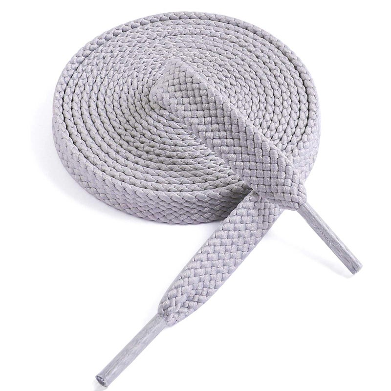 VSUDO Upgrade 54" Double Layer Weave Flat Shoelaces, 5/16" Wide Flat Shoe Laces for Adults & Kids Sneakers or Athletic Shoes [1Pair-Light Gray-137CM] - Image 1